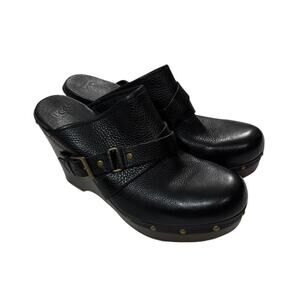 UGG Women 11 Shoes Suede Leather Wooden Wedge Clogs Studded Mules Buckle Winter